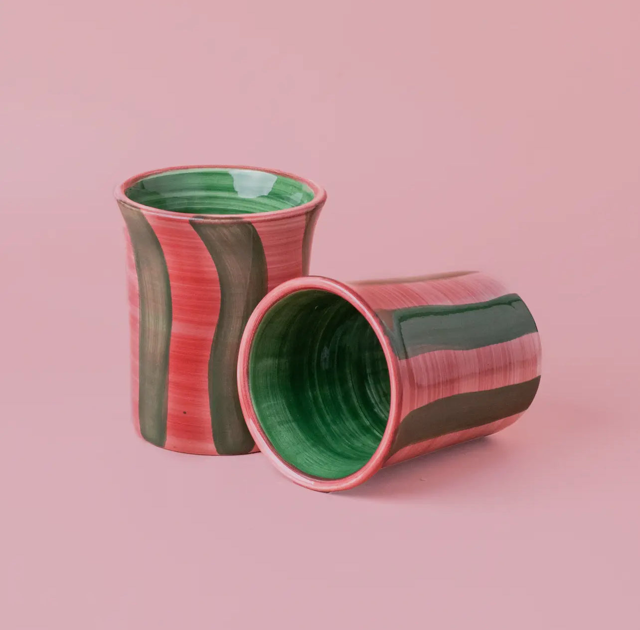 Handgjord kaffekopp Rosa/Grön